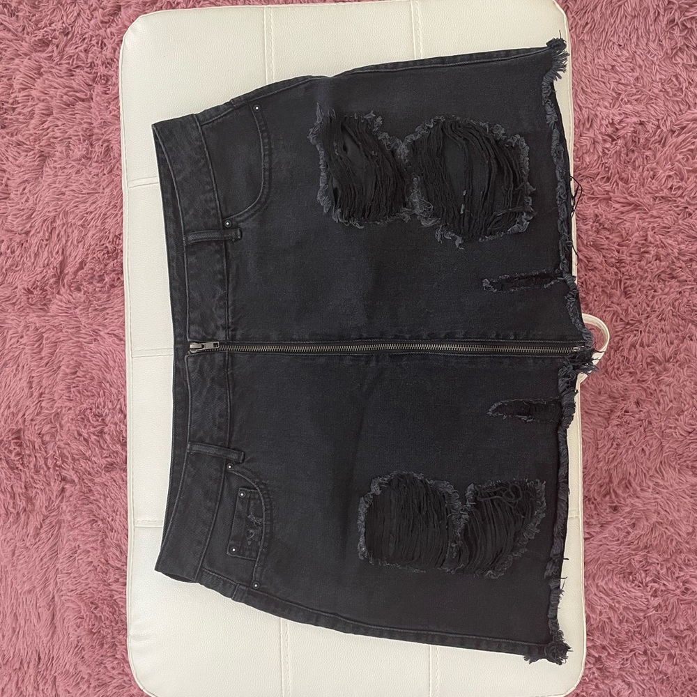 Women’s Black Distressed Mini Jean Skirt